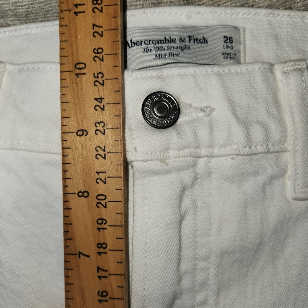 NWT Abercrombie & Fitch 90s Straight Jeans White Curve Love Denim 26 Long Mid - Picture 7 of 8